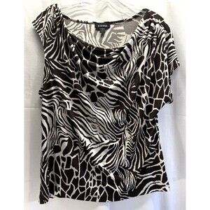 B-Design Womens Animal Print Asymetrical Blouse Sz M